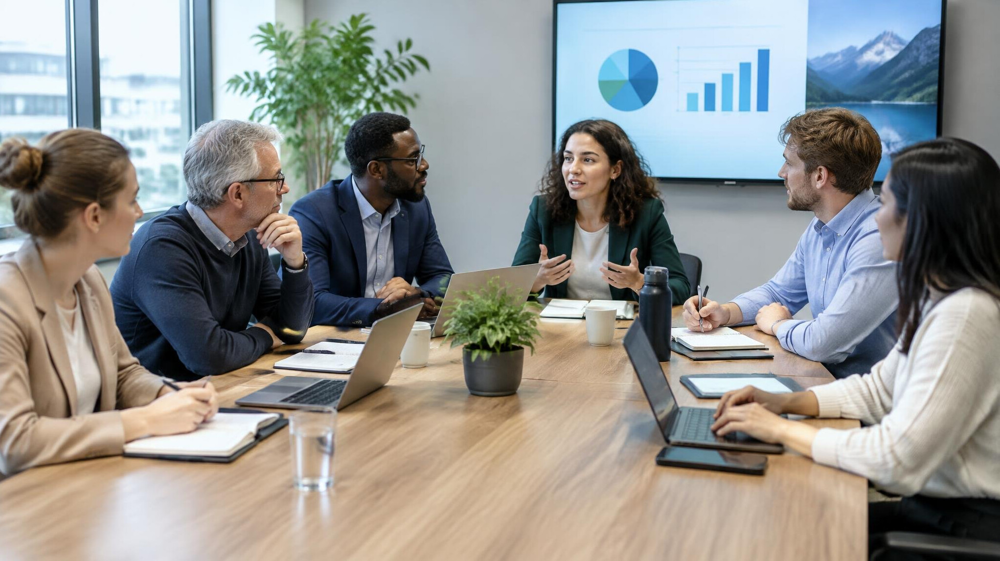 Team working together in a meeting room