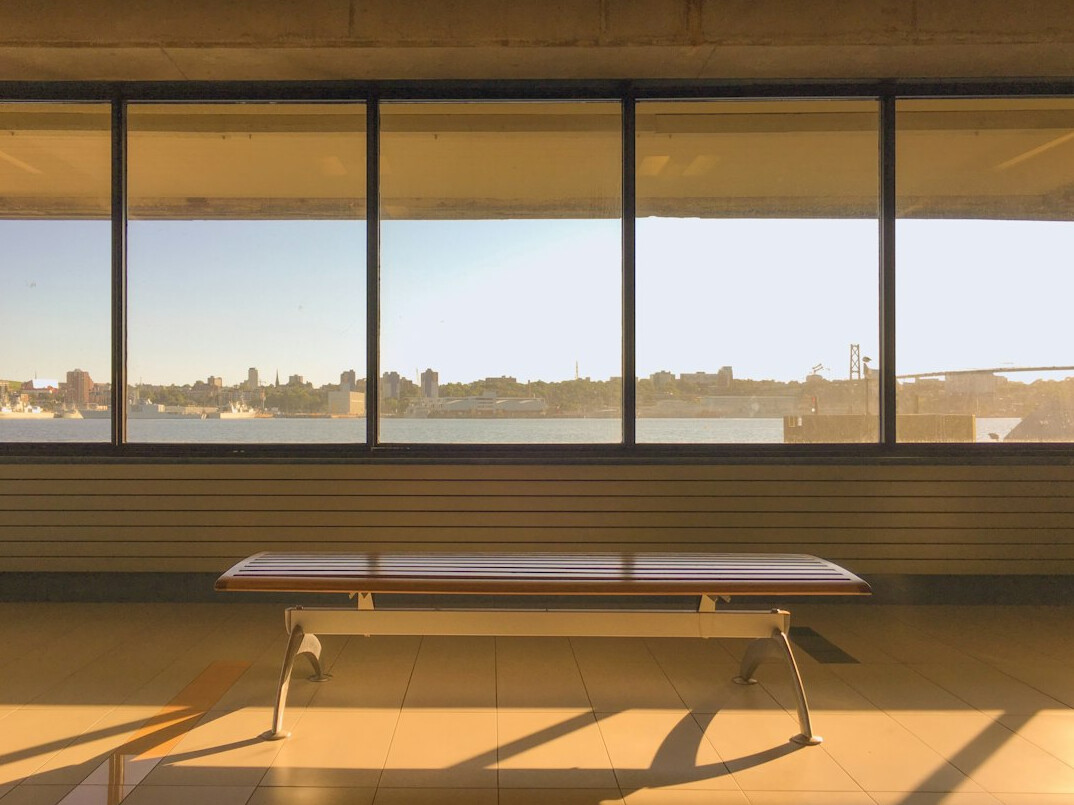Modern open-plan office with large windows