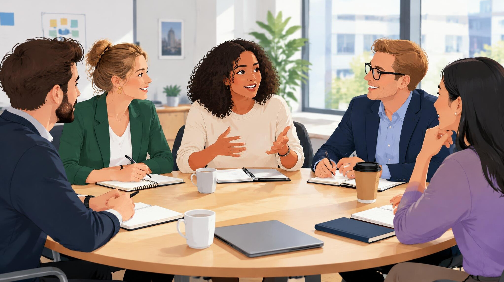 Round table discussion in a meeting room